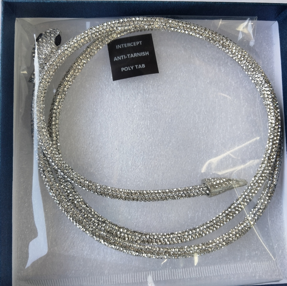 Elegant Silver Austrian Crystals Snake Necklace